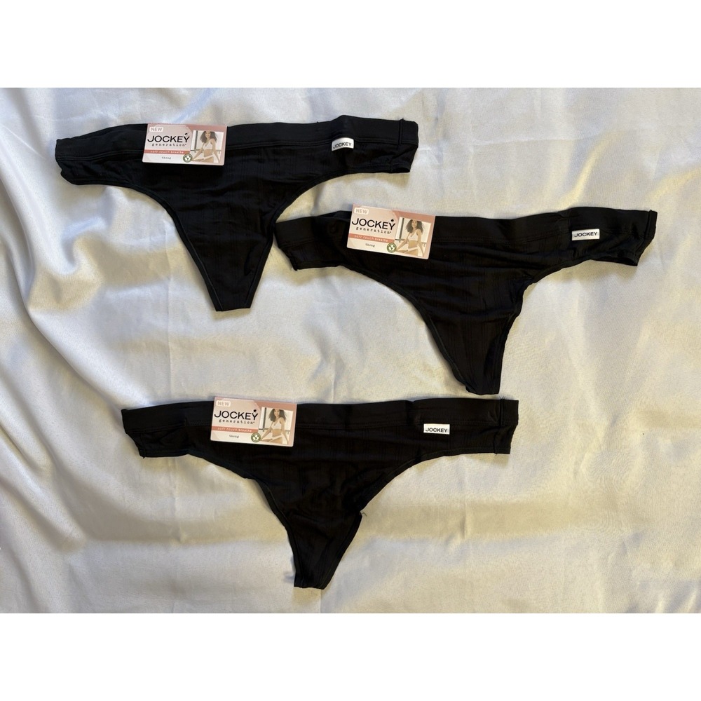 NEW Jockey Soft Touch Lace Thong Panties Women's Size XLarge 3 Pair Black Thong